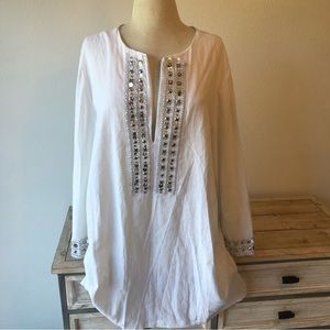 Dotti White Tunic Top w/Sparkle Size XL